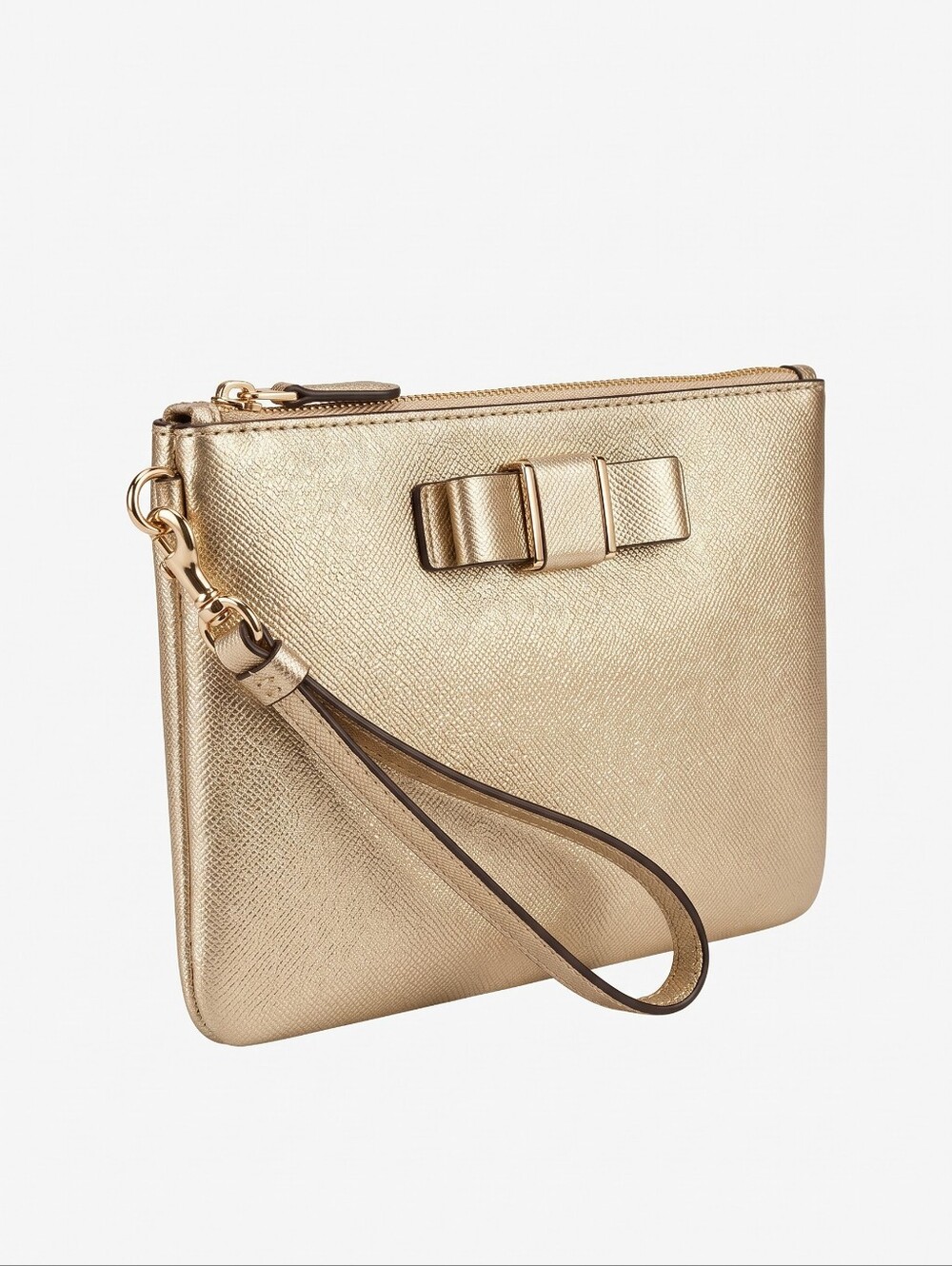 Coach Metallic Gold Wristlet with Bow Accent